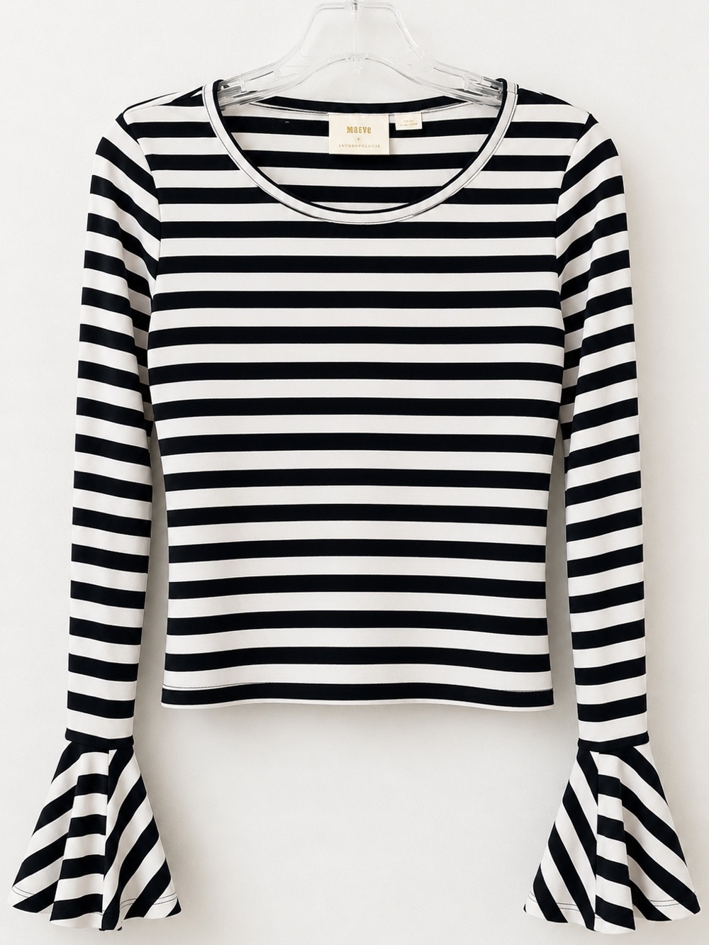 Maeve Anthropologie Black White Striped Bell Sleeve Parisian Top EUC XS #2518